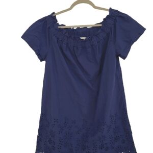 Vineyard Vines‎ Off The Shoulder Eyelet Mini Dress Navy Blue Cotton Women's L
